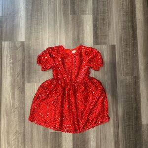 Cat & Jack Red Sequin Dress Girls Size 6/7 Valentine’s Day Puff Sleeve